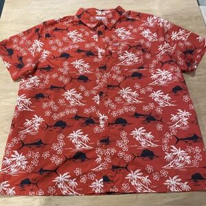 Columbia PFG Shirt Mens‎ XL Red Navy White Vented Fishing Swordfish Palm Tree